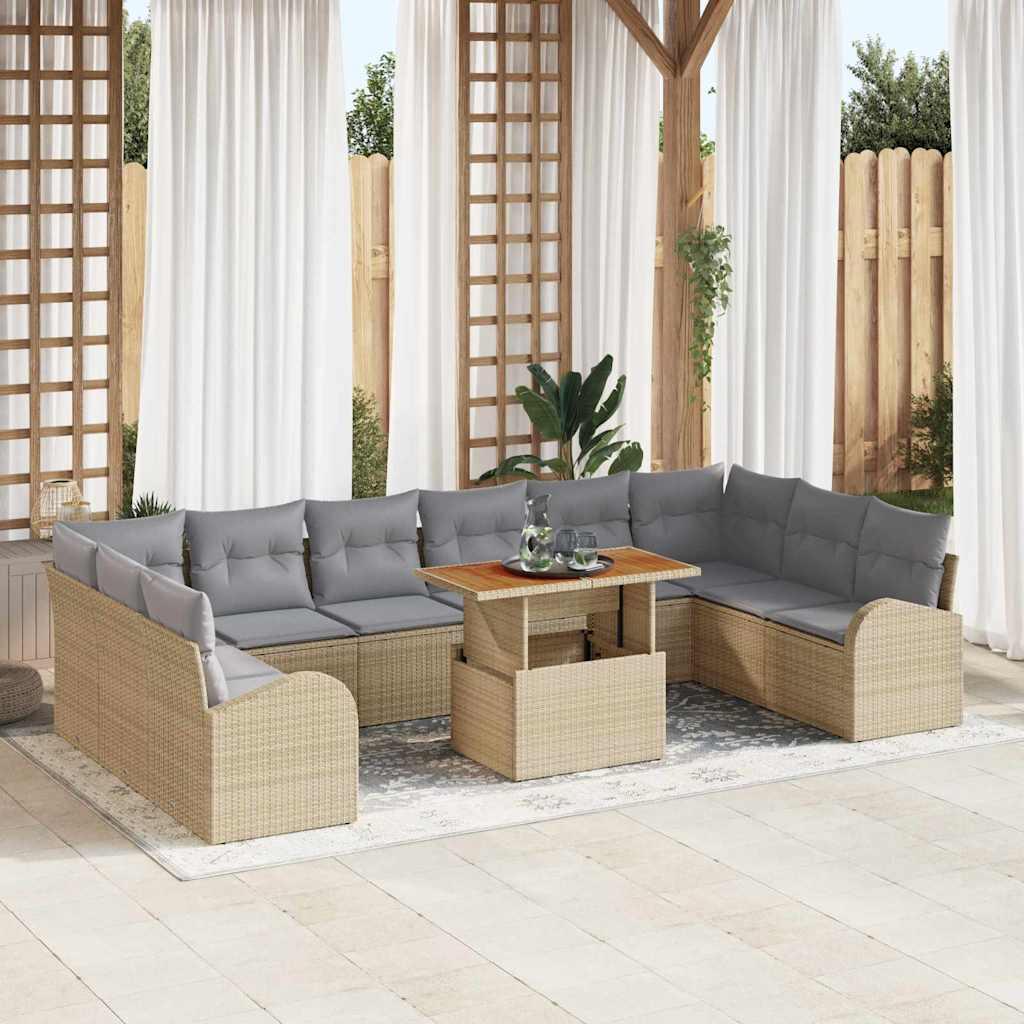 Havesofa SÃ¦t med opbevaring 11 stk Beige Poly rattan