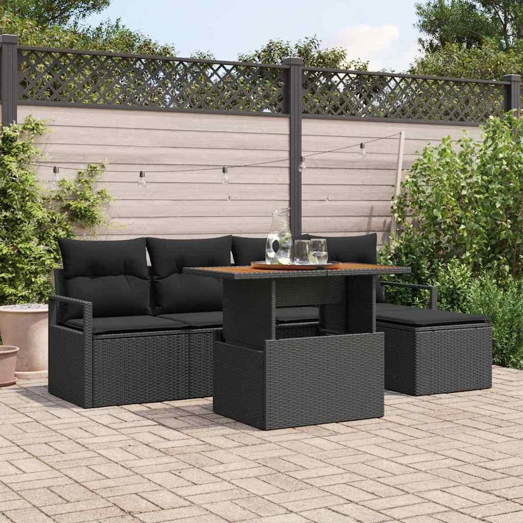 Havesofa SÃ¦t med opbevaring 6 stk Sort Poly rattan