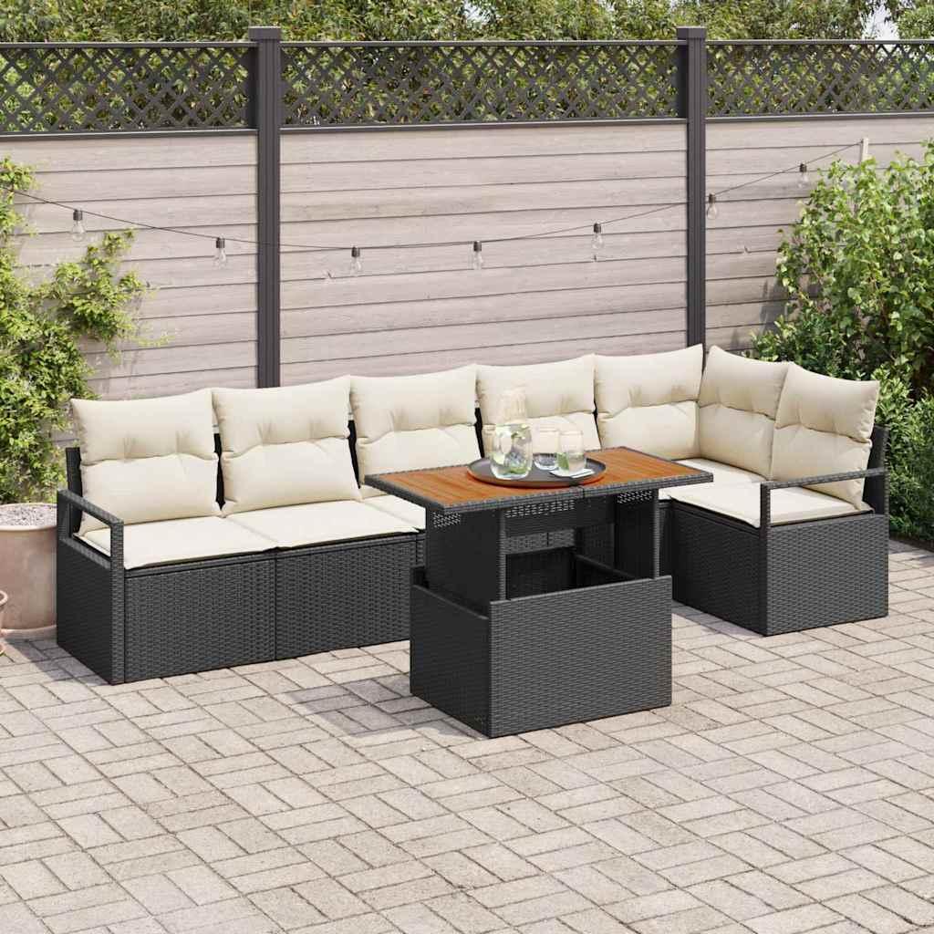 Havesofa SÃ¦t med opbevaring 7 stk Sort Poly rattan