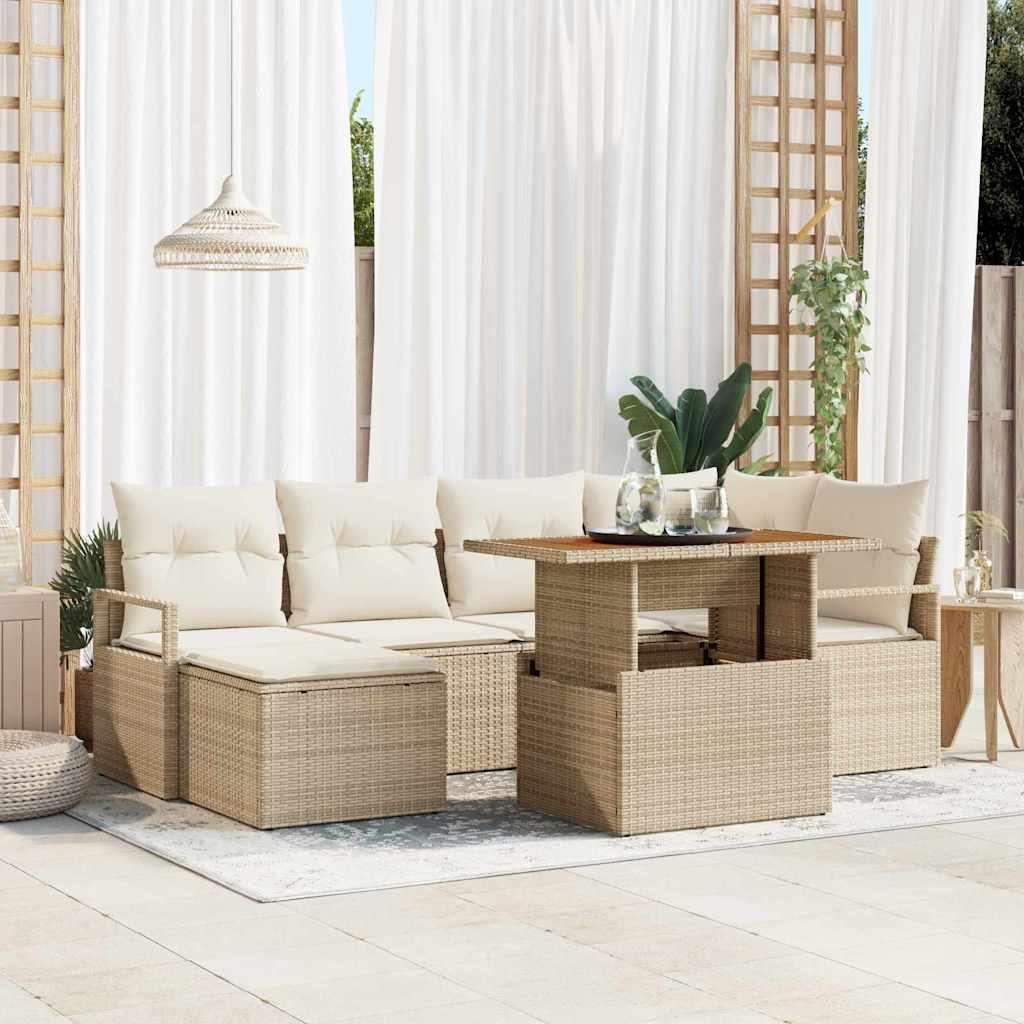 Havesofa SÃ¦t med opbevaring 7 stk Beige Poly rattan