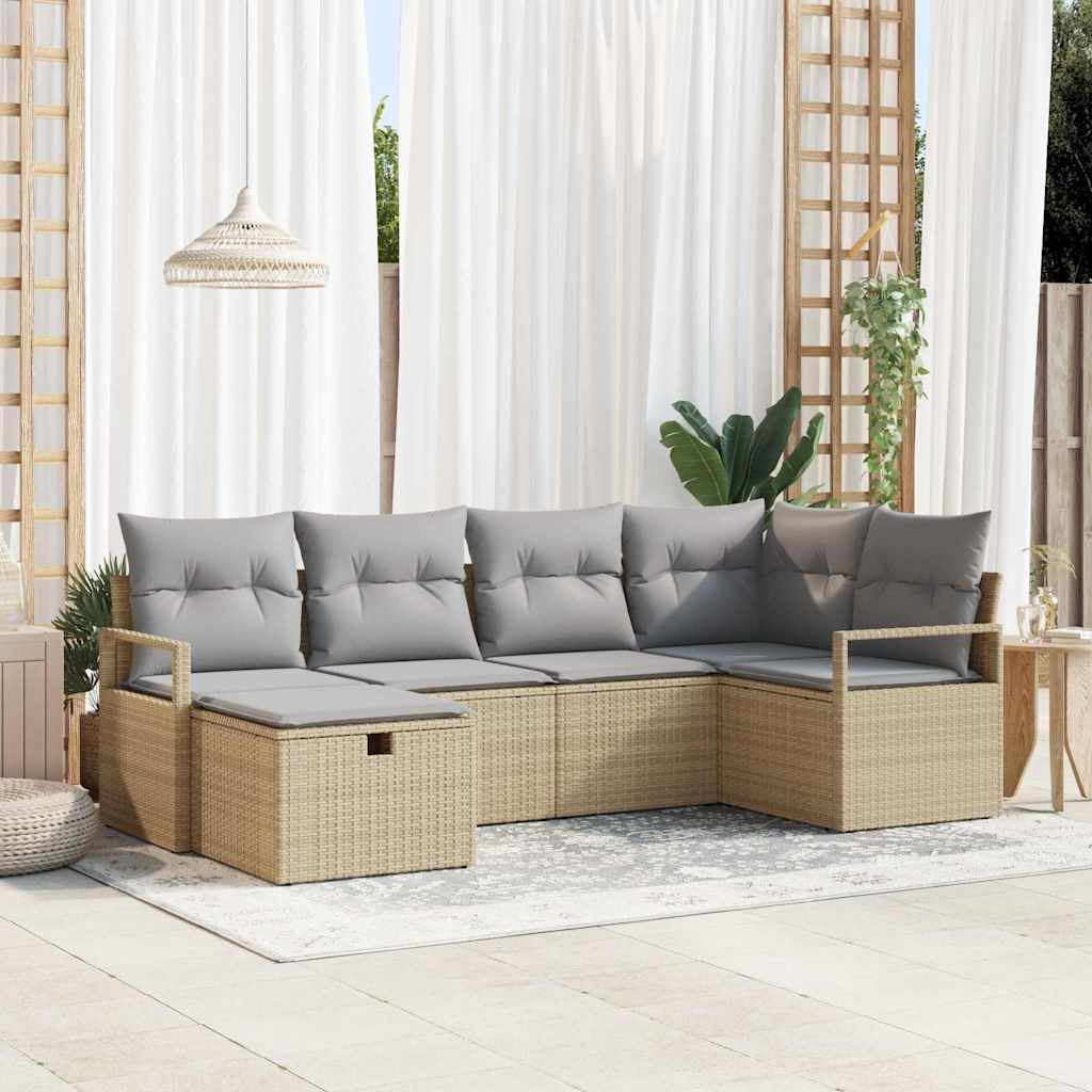 Havesofa SÃ¦t med pude 6 stk beige og lysegrÃ¥ 232 x 122 x 85 cm