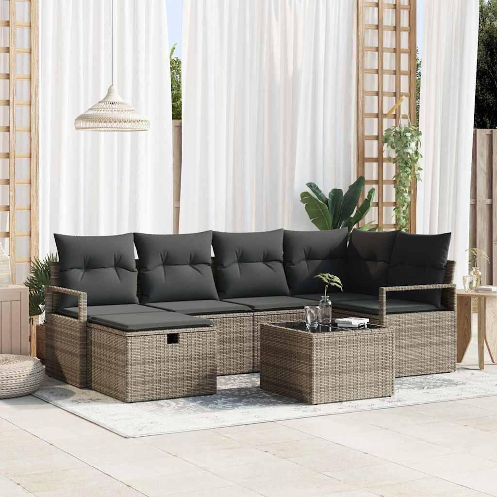 Havesofa SÃ¦t med pude 7 stk GrÃ¥ 232 x 122 x 85 cm Poly rattan