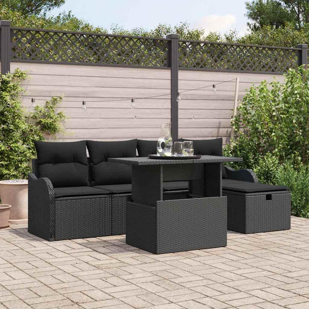 Havesofa SÃ¦t med pude med opbevaring 6 stk Sort Poly rattan
