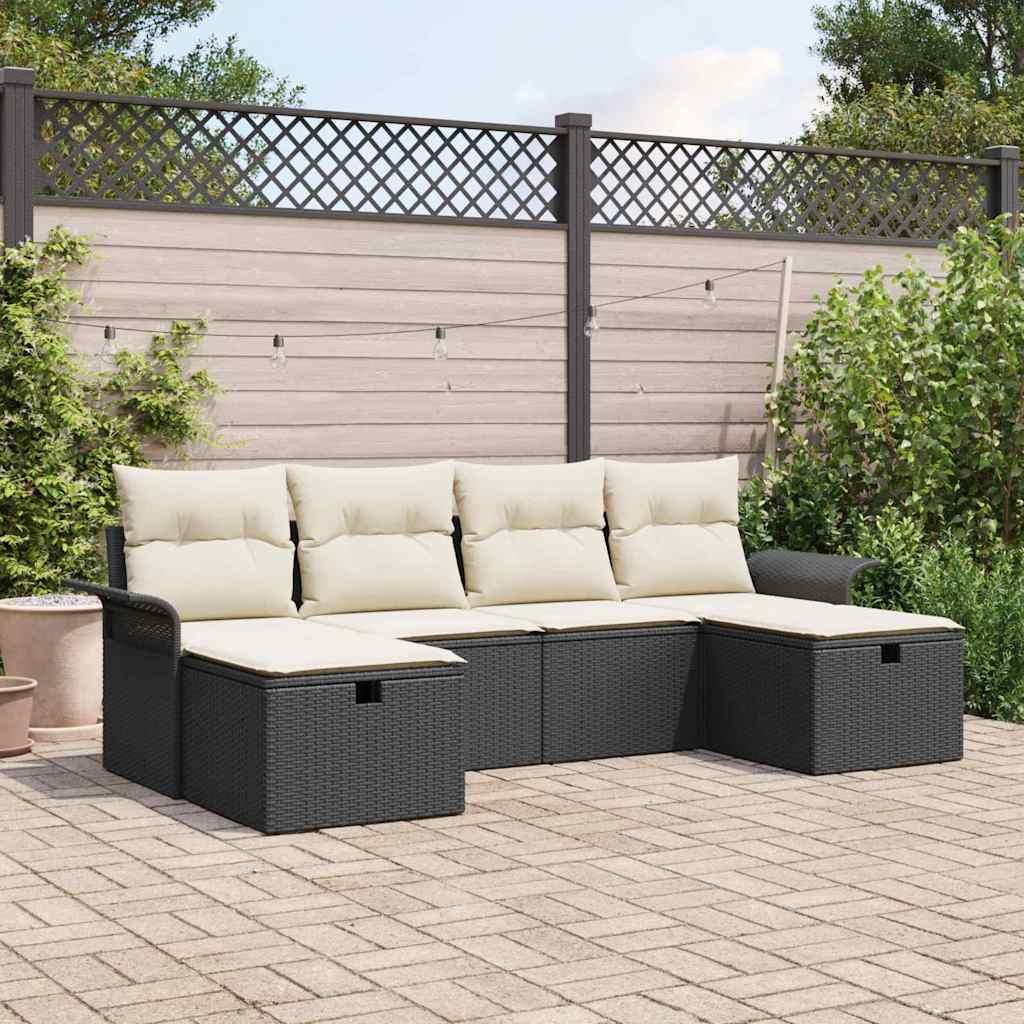 Havesofa SÃ¦t med pude med opbevaring 6 stk Sort Poly rattan