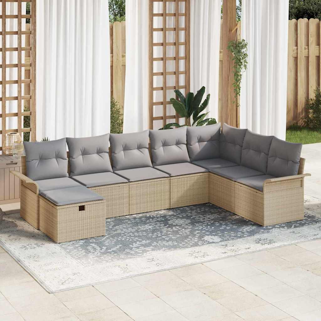 8 Del Havemøbel Sæt Med Puder Beige Poly Rattan&& 2 Personers Havemøbel Sofa Med Opbevaring & Puder Beige Poly Rattan