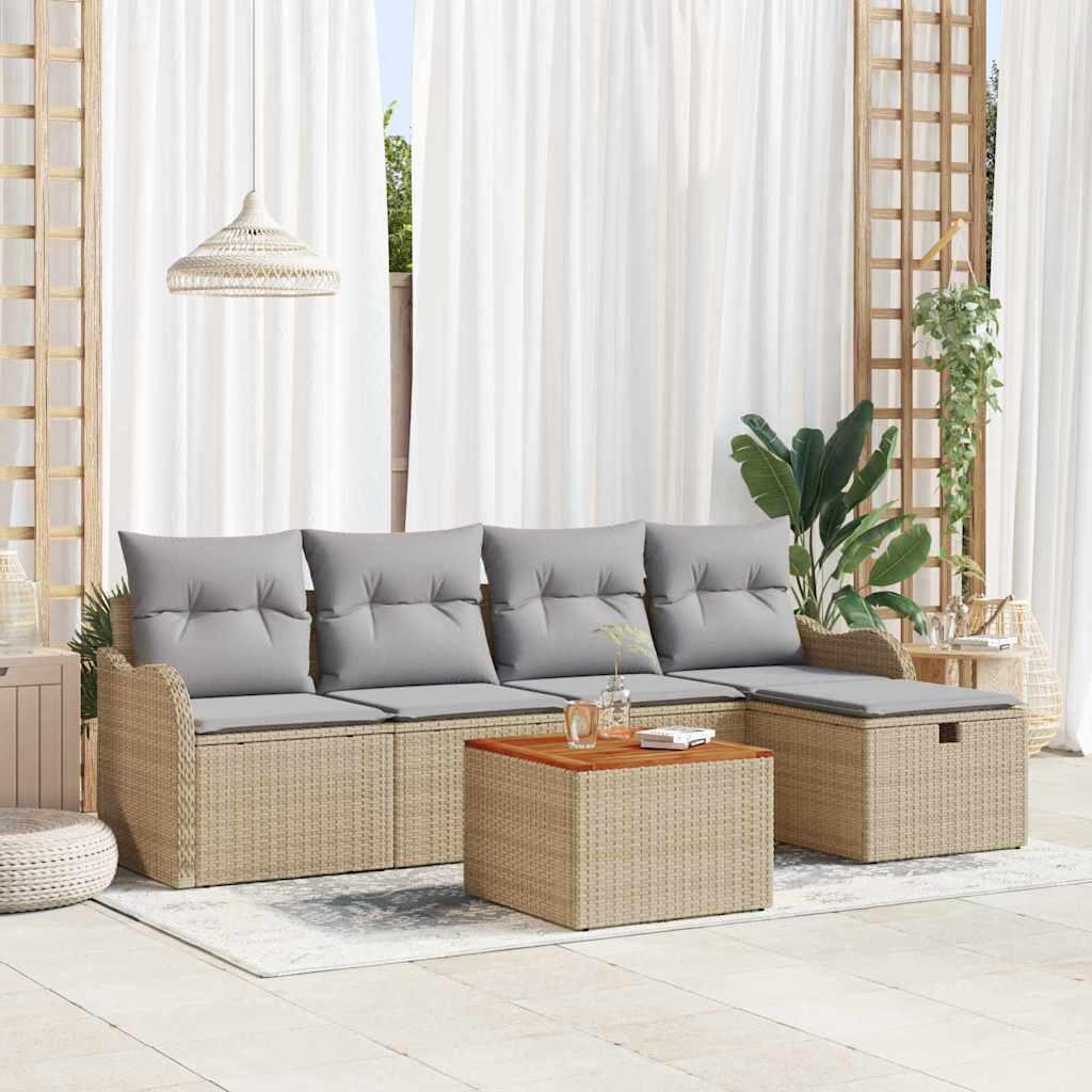 Havesofa SÃ¦t med pude med opbevaring 6 stk Beige Poly rattan