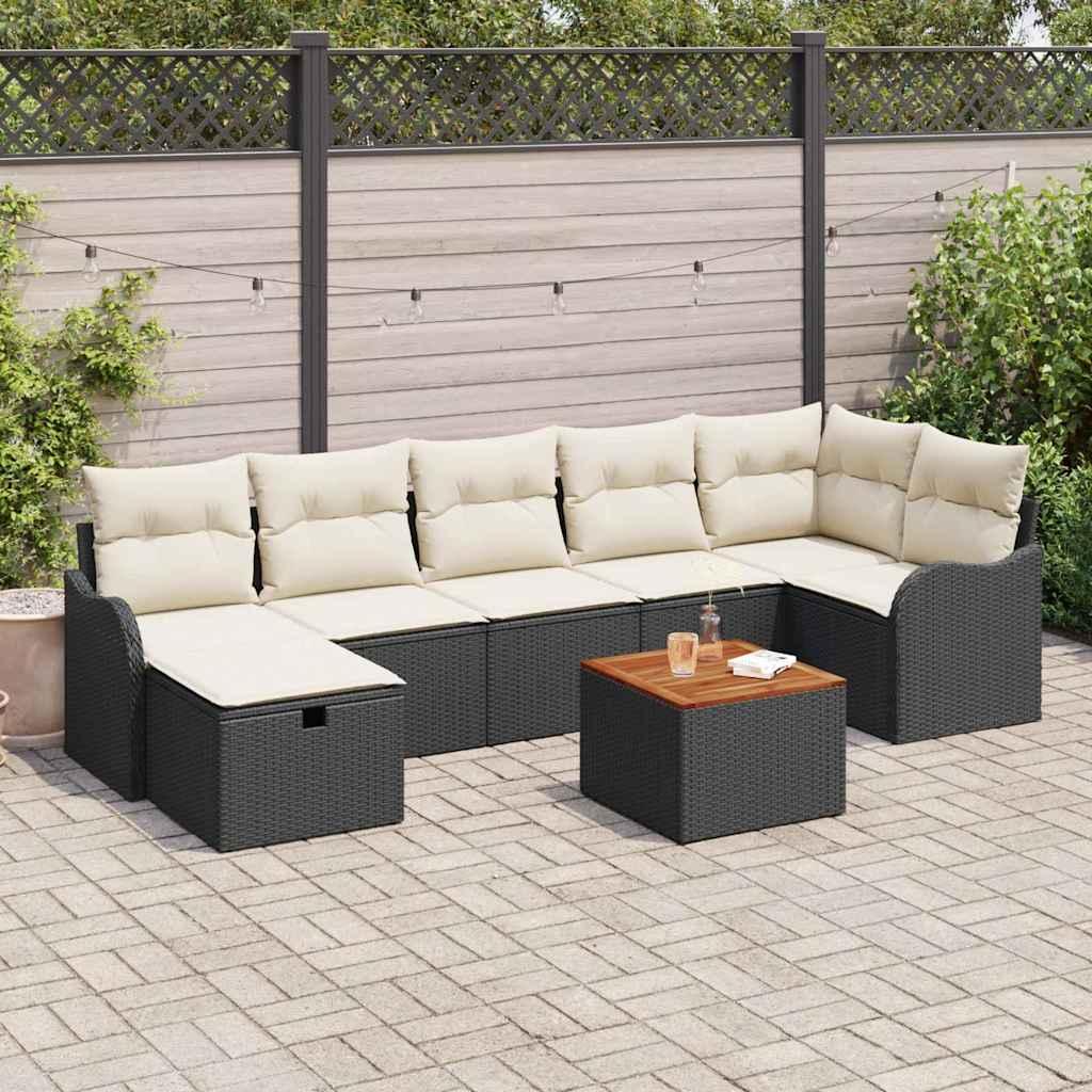 Havesofa SÃ¦t med pude med opbevaring 8 stk Sort Poly rattan