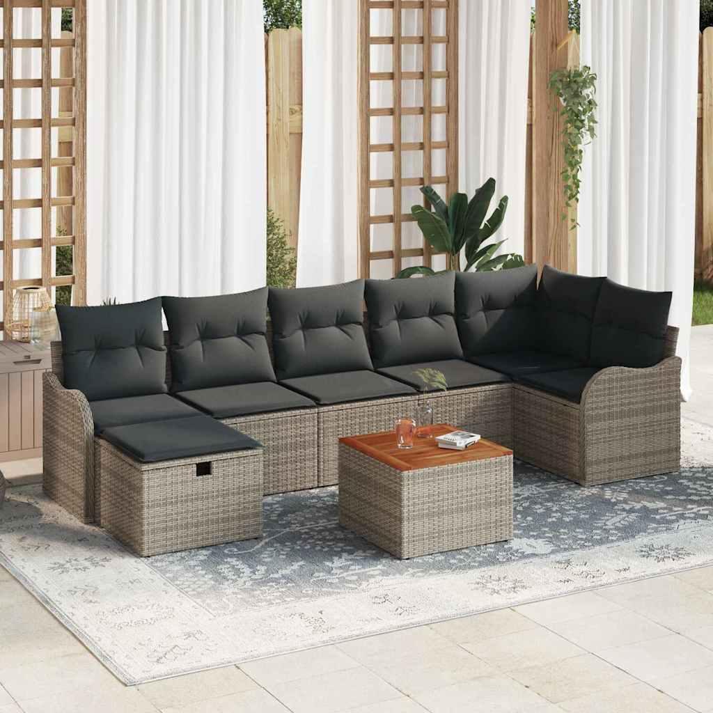 Havesofa SÃ¦t med pude med opbevaring 8 stk GrÃ¥ Poly rattan