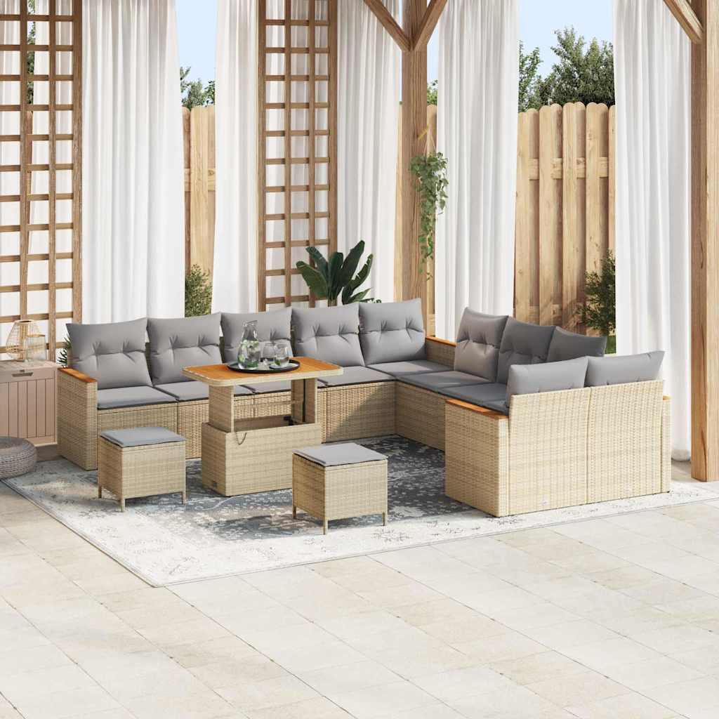 Havesofa SÃ¦t med pude 13 stk Beige Poly rattan