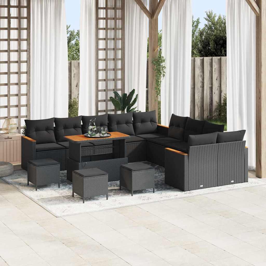 Havesofa Sæt 13 Dele Polyrattan - Sort / 110 cm bordlængde