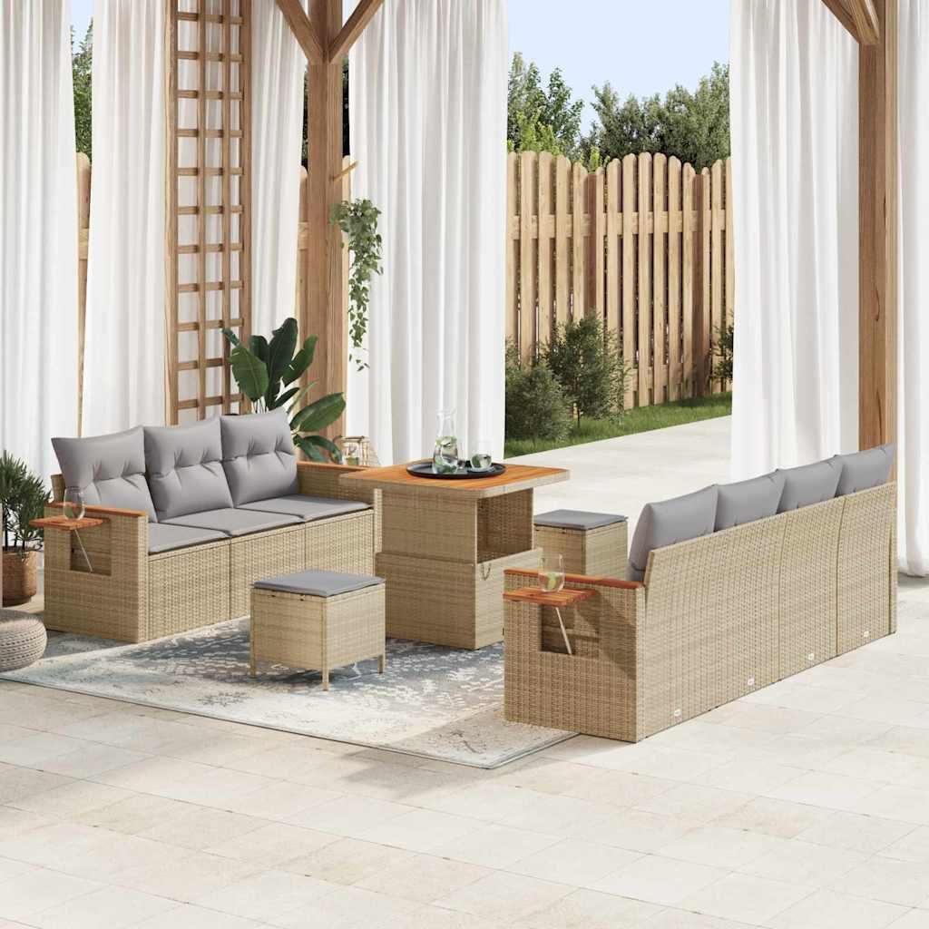 Havesofa SÃ¦t med pude 10 stk beige og lysegrÃ¥ 80 x 80 x 71 cm