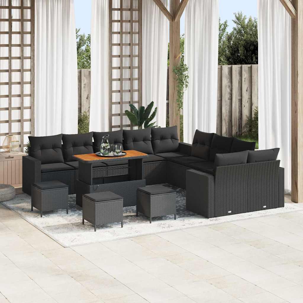Havesofa Sæt med pude 14 stk Sort 110 x 55 x 71 cm
