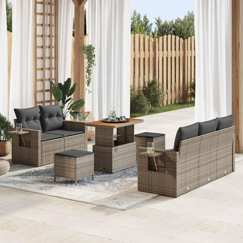 Havesofa Sæt 8 stk Grå Polyrattan og pulverlakeret stål