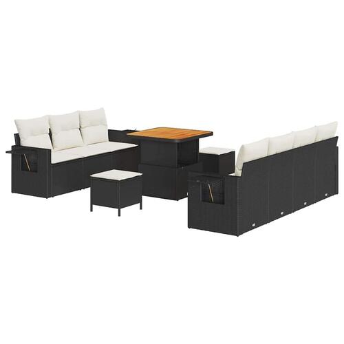 10-dels havemøbel sæt med puder sort poly rattan akacia&& 3-dels havemøbel sæt med puder sort poly rattan akacia