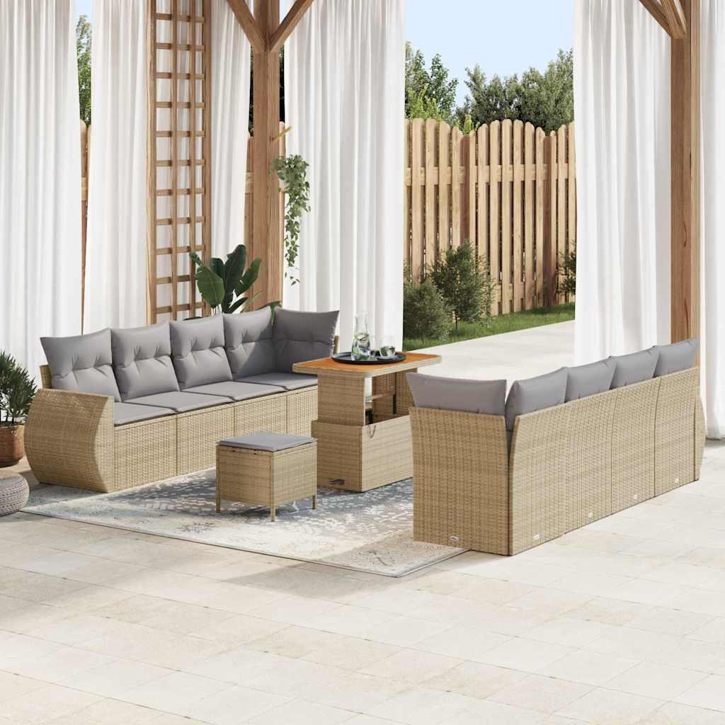 Havesofa SÃ¦t med opbevaring 11 stk Beige Poly rattan