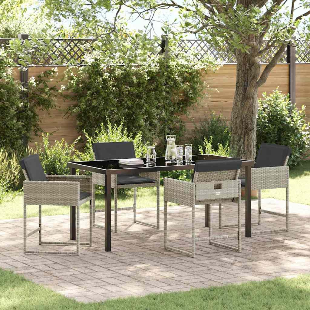 Have spisebordssæt i lysegrå polyrattan - 5 dele