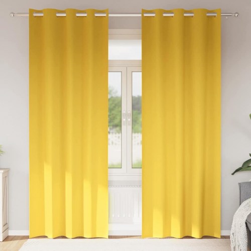 Gardiner med gardiner 2 stk sennepsgul 245 x 140 cm Polyester
