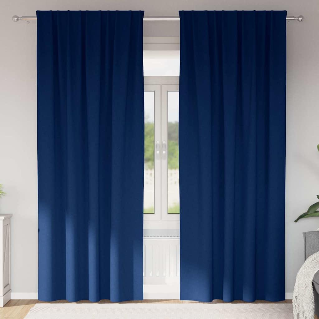 Gardiner med gardiner 2 stk Mørkeblå 225 x 140 cm Polyester