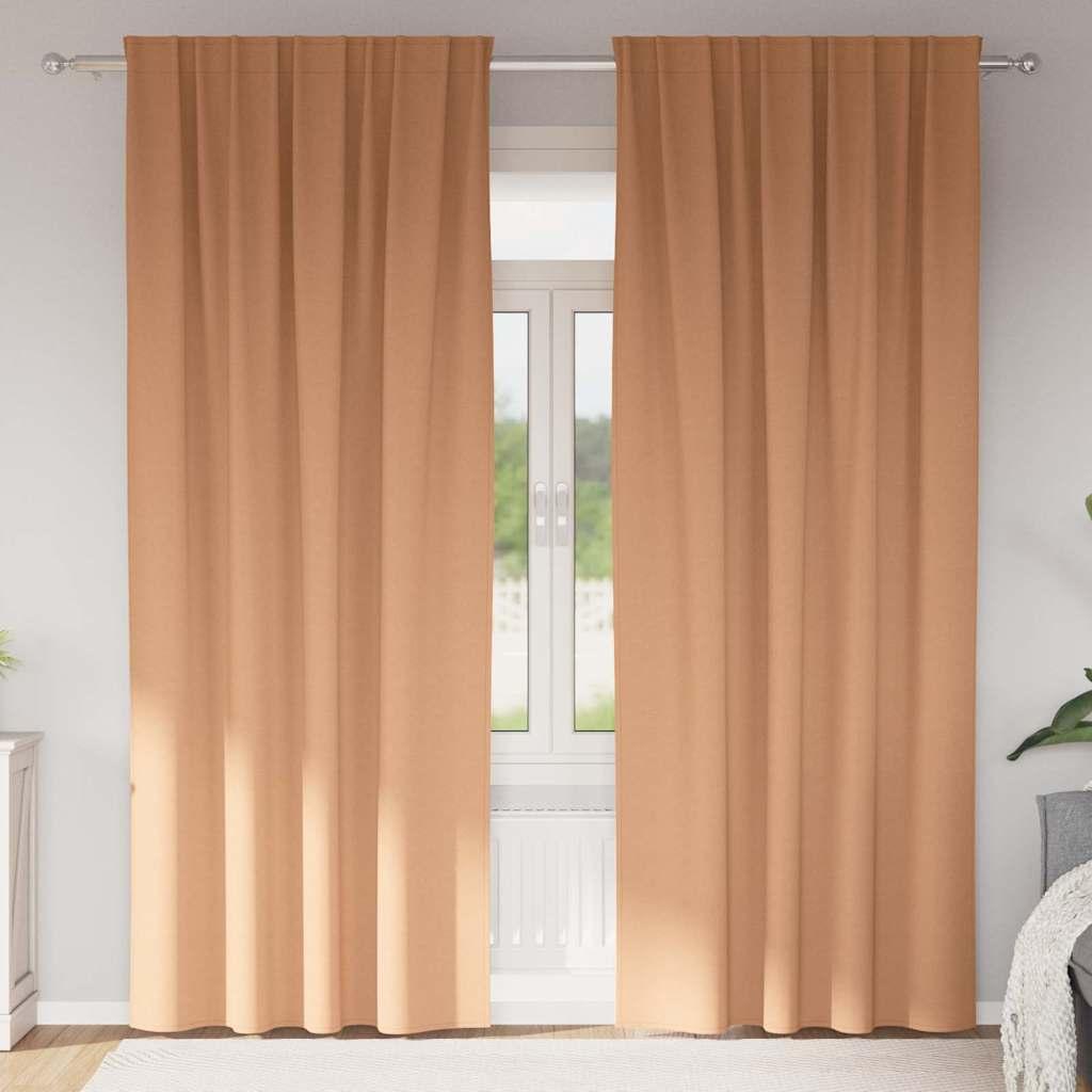 Gardiner med gardiner 2 stk Lysebrun 225 x 140 cm Polyester