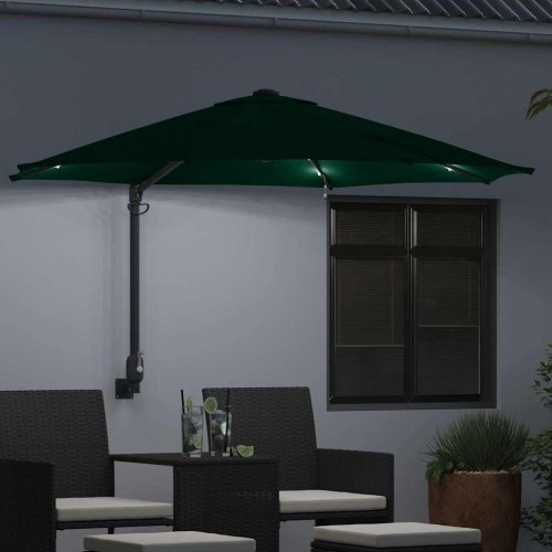 Væghængt Haveparasol med LED Grøn 248 cm