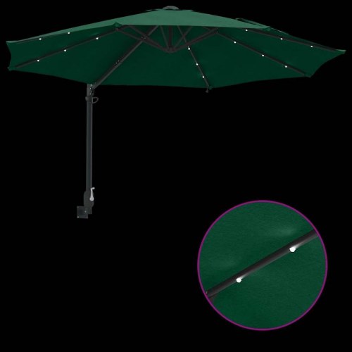 Væghængt Haveparasol med LED Grøn 248 cm