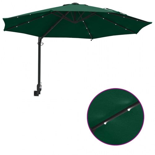 Væghængt Haveparasol med LED Grøn 248 cm