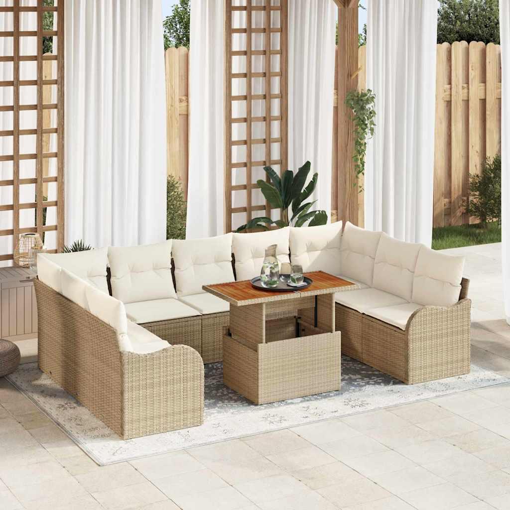 Havesofa Sæt med opbevaring 10 stk Beige Poly rattan