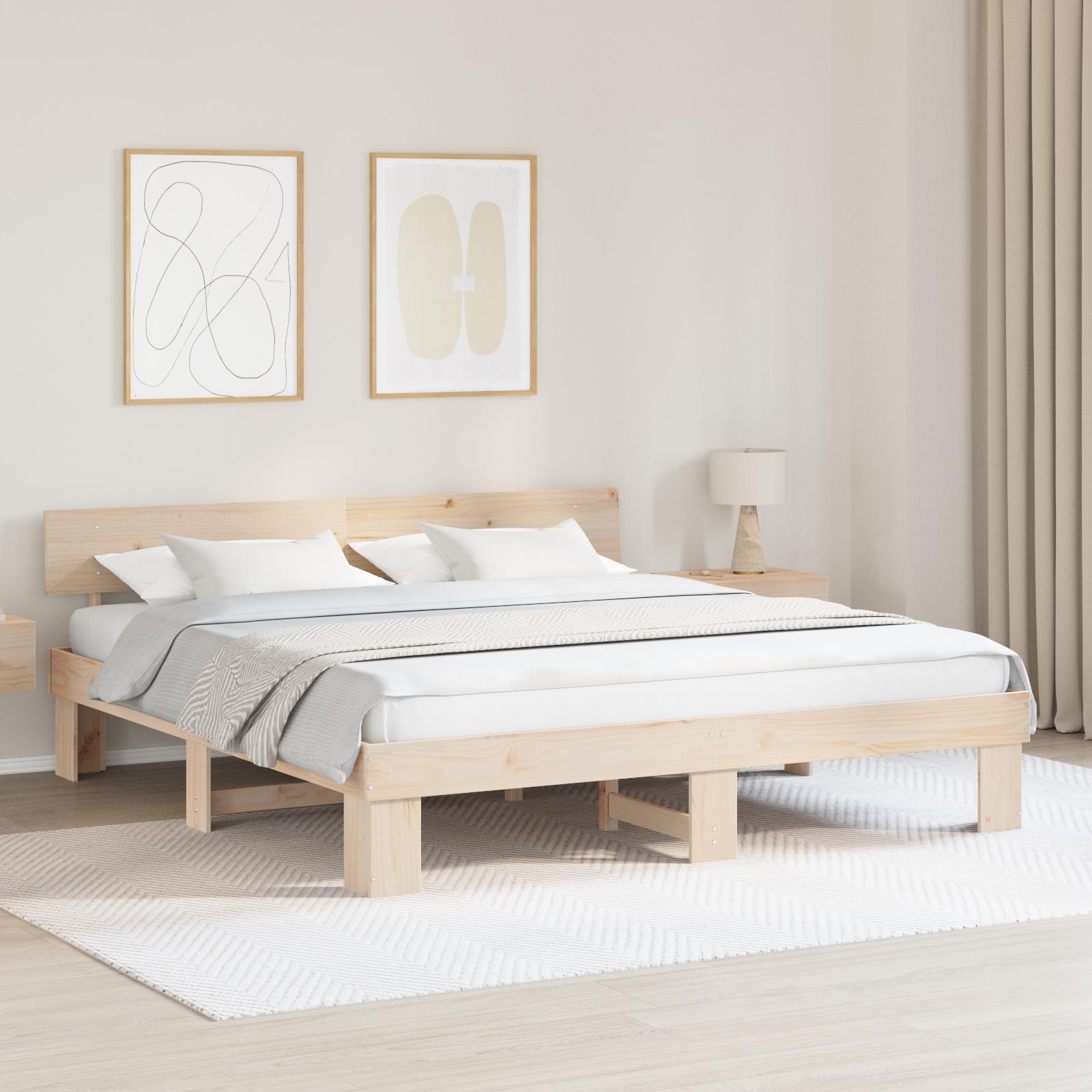 Sengestel med hovedgærde Brun 200 x 200 cm Massivt fyrretræ