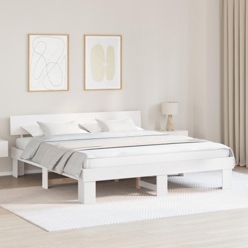 Sengestel med hovedgærde 200 x 200 cm - hvid