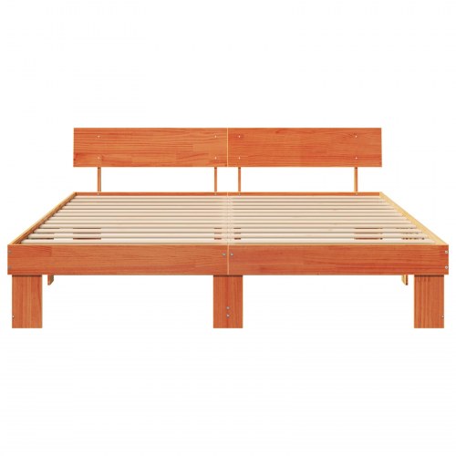 Sengestel med hovedgærde 200 x 200 cm - voksbrun massiv fyrretræ