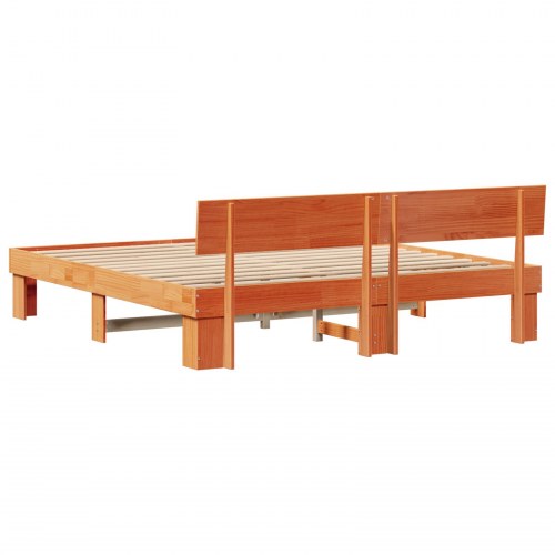 Sengestel med hovedgærde 200 x 200 cm - voksbrun massiv fyrretræ