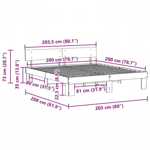 Sengestel med hovedgærde 200 x 200 cm - voksbrun massiv fyrretræ