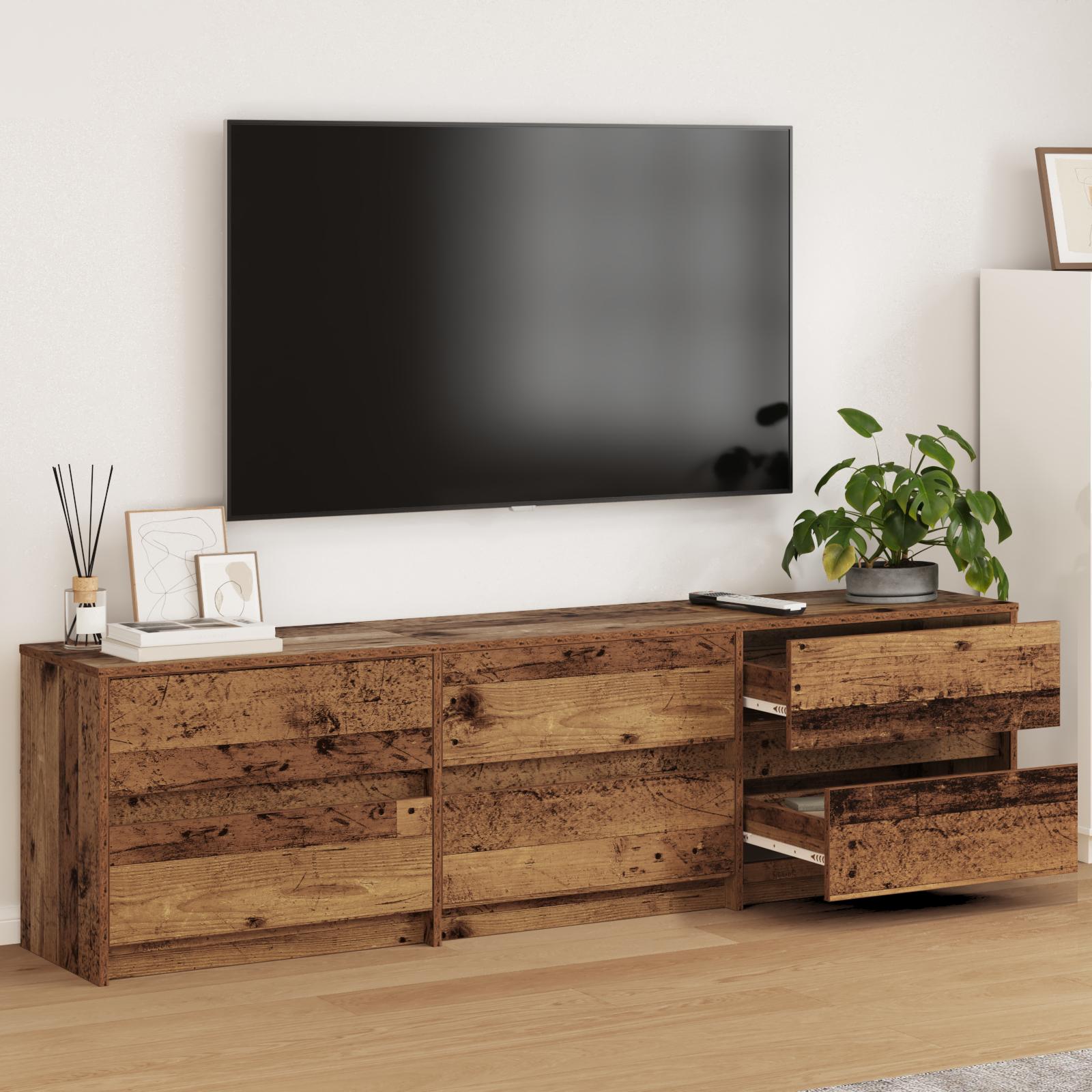 TV-borde, 2 stk - gammelt træ look, væghængte med LED, 180 × 34 × 50 cm