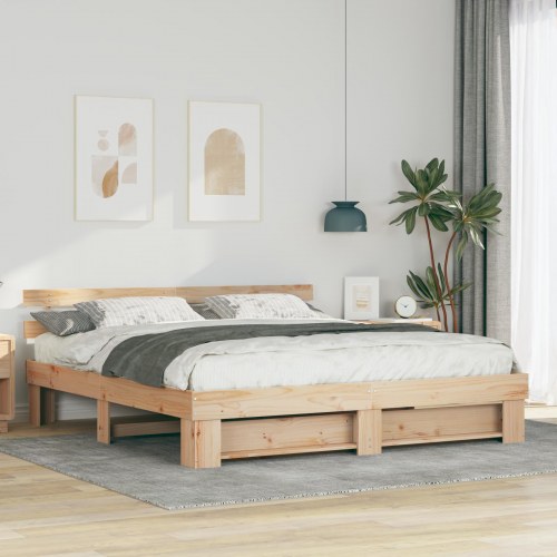 Sengestel med hovedgærde i massivt fyrretræ - brun 200 x 200 cm