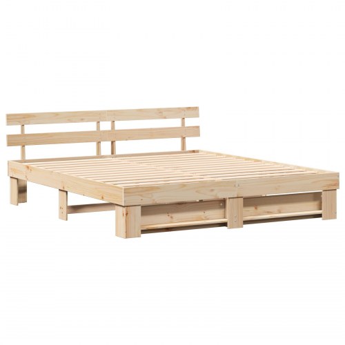 Sengestel med hovedgærde i massivt fyrretræ - brun 200 x 200 cm