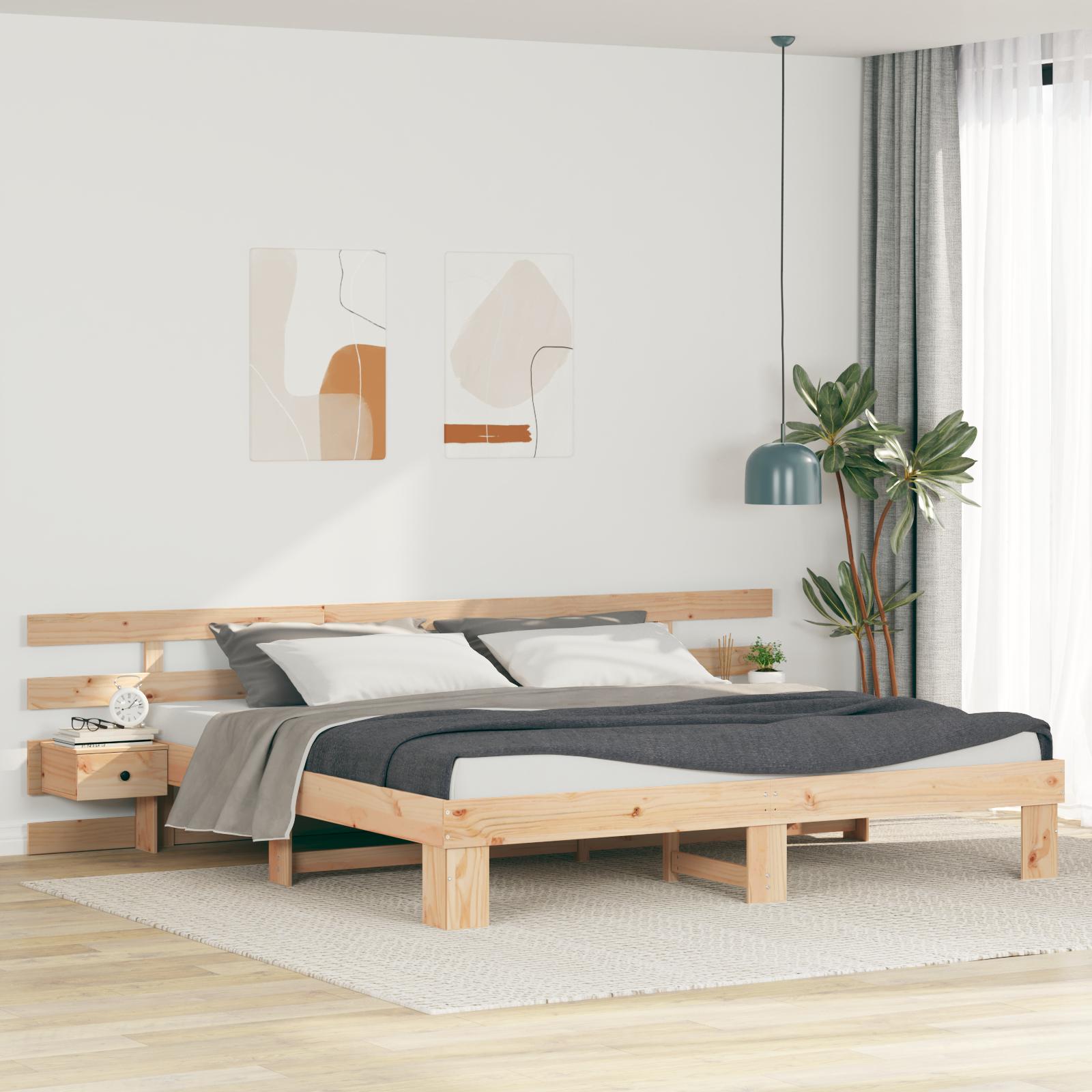 Sengestel med skuffe Brun 200 x 200 cm Massivt fyrretræ
