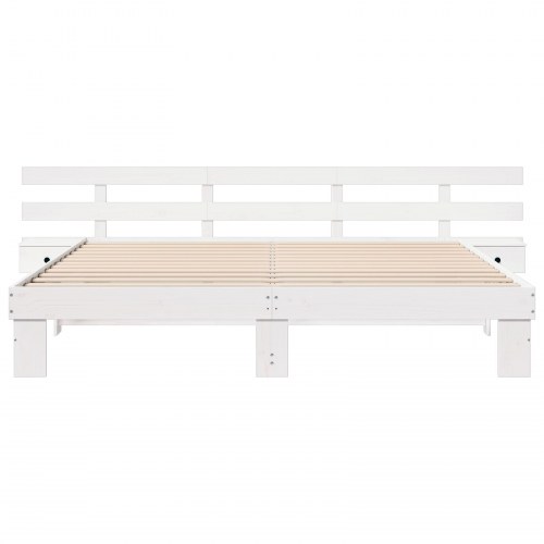 Sengestel med hovedgærde 200 x 200 cm i massiv fyrretræ - hvid