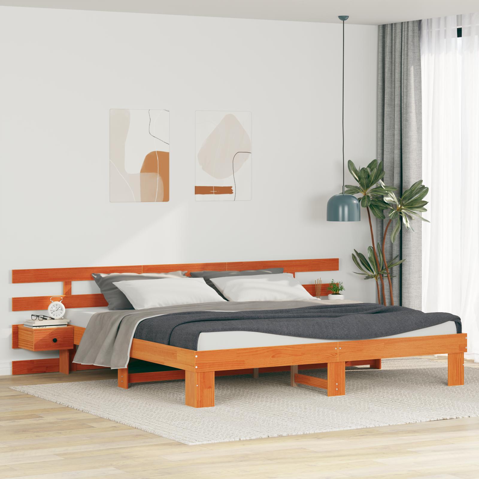 Sengestel med skuffe Brun 200 x 200 cm Massivt fyrretræ