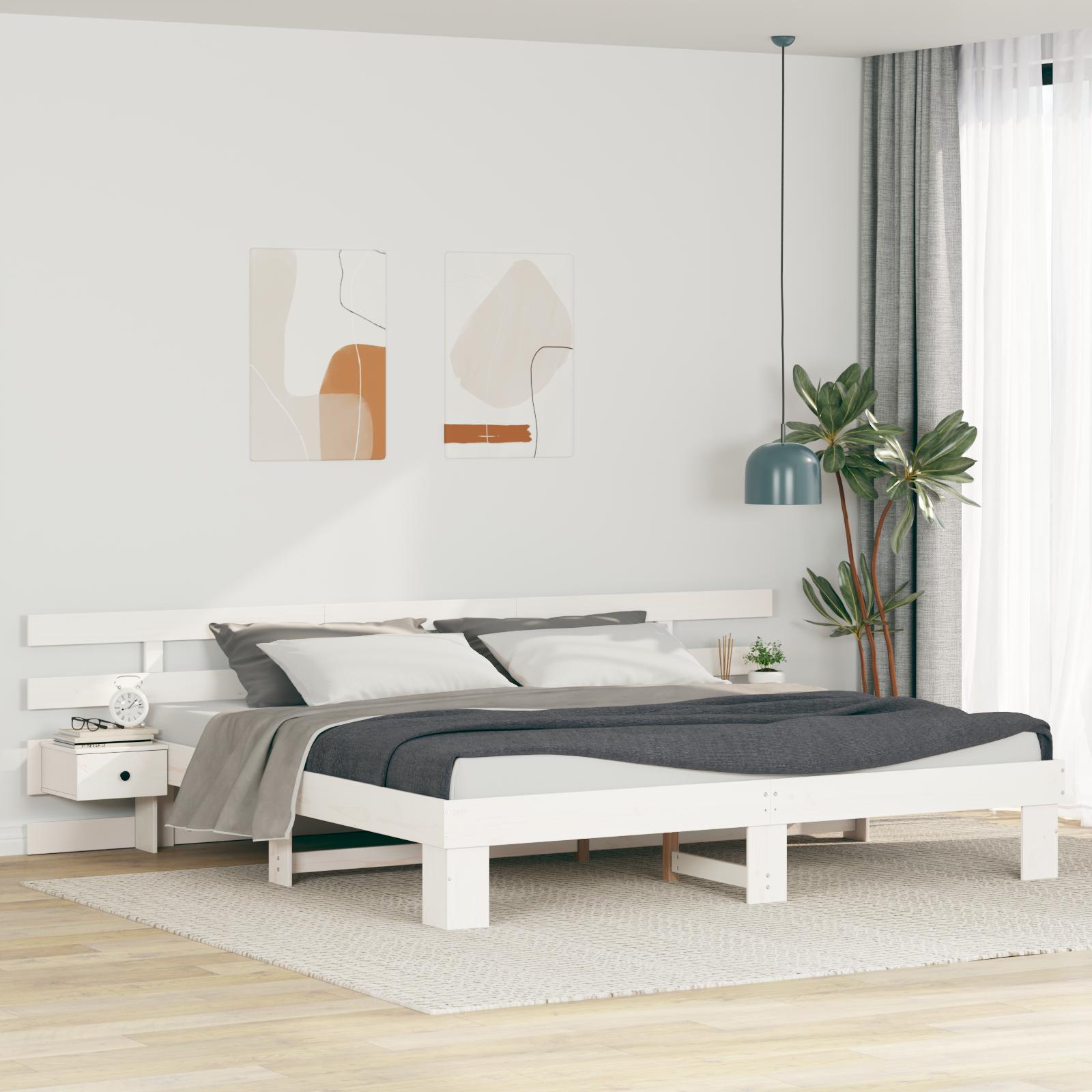 vidaXL Sengestel med hovedgærde Hvid 180 x 200 cm Massiv fyrretræ