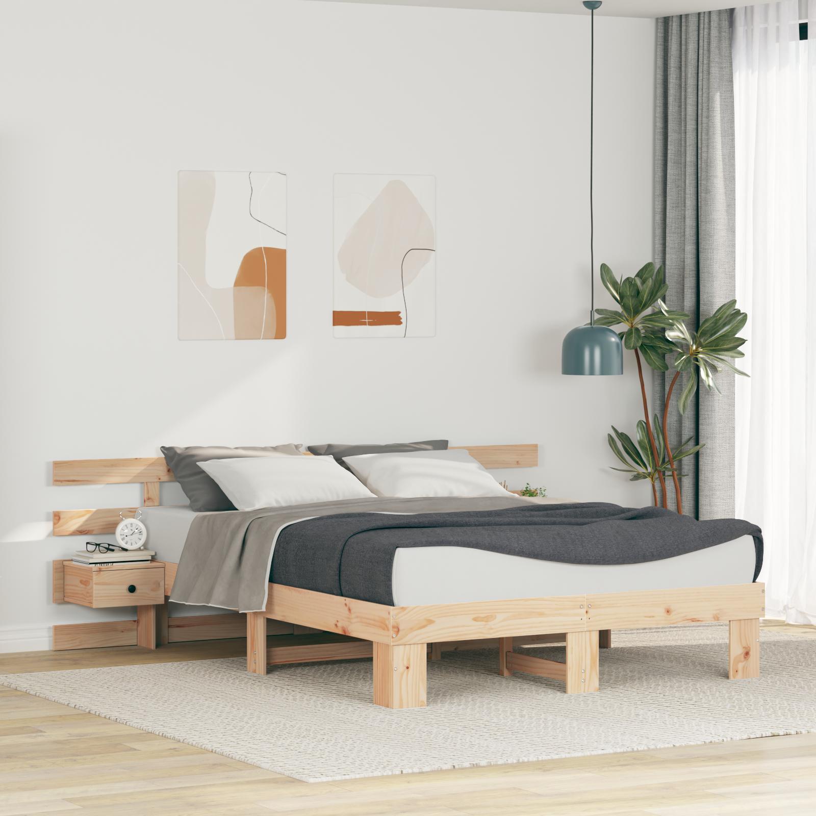 Sengestel med skuffe Brun 150 x 200 cm Massivt fyrretræ