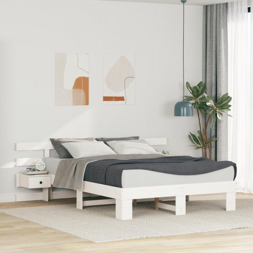 Sengestel med hovedgærde i massiv fyrretræ - hvid 140 x 200 cm