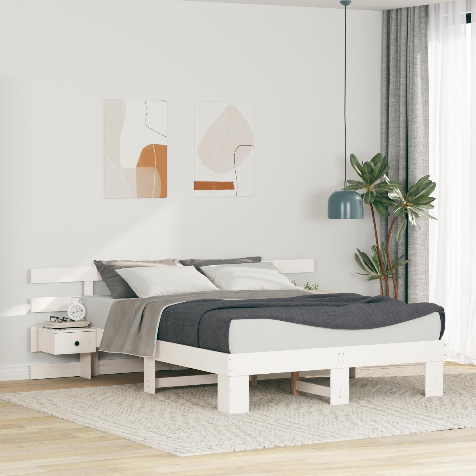 Sengestel med hovedgærde - hvid 140 x 200 cm i massiv fyrretræ