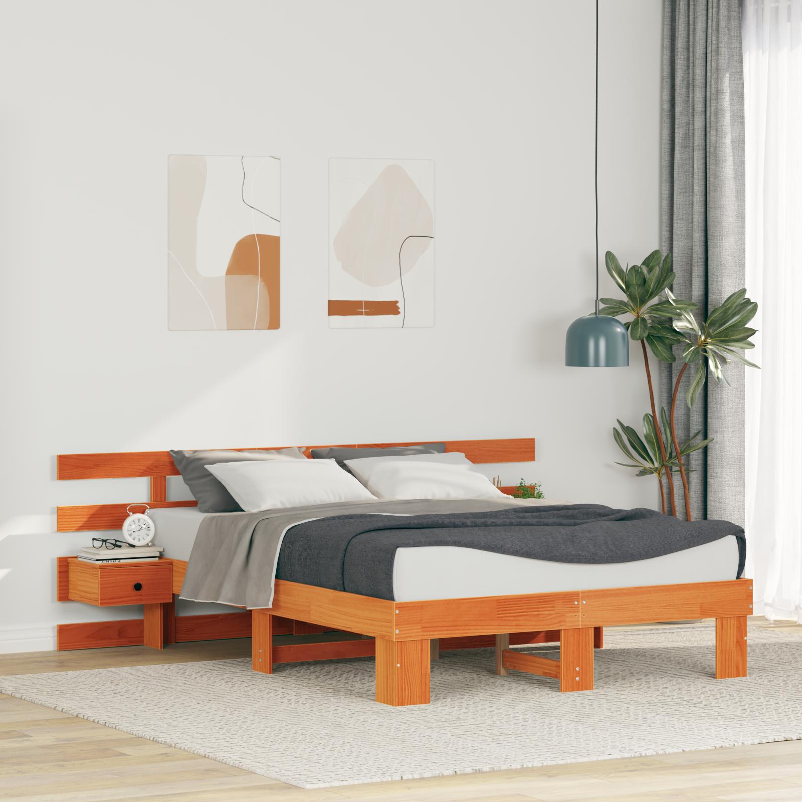 vidaXL Sengestel med hovedgærde Brun 120 x 200 cm Massiv fyrretræ