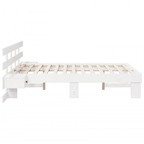Sengestel med hovedgærde - hvid 140 x 190 cm massiv fyrretræ