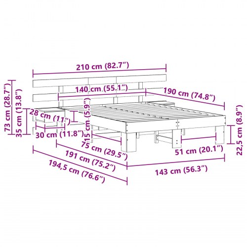 Sengestel med hovedgærde - hvid 140 x 190 cm massiv fyrretræ