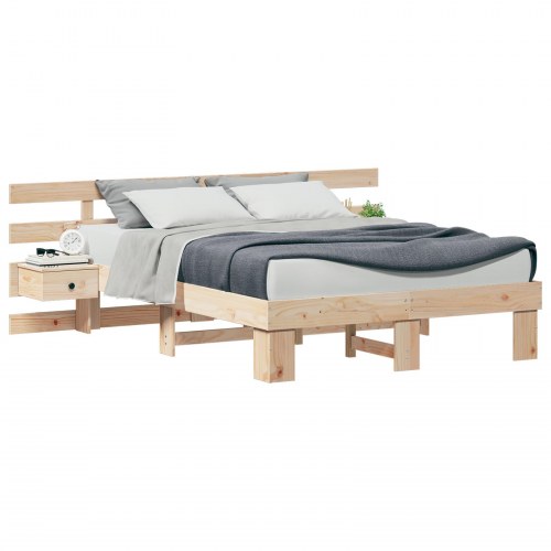 Sengestel med hovedgærde brun 135 x 190 cm i massiv fyrretræ