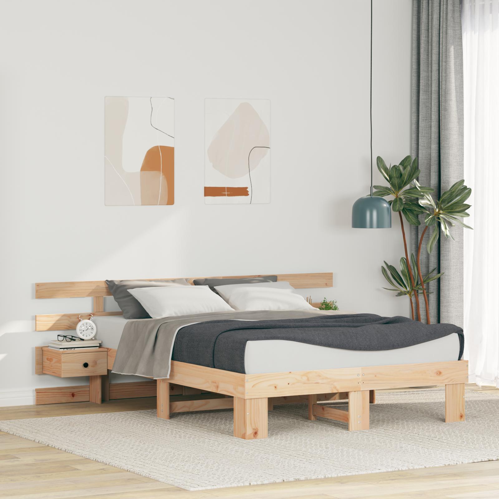 vidaXL Sengestel med hovedgærde Brun 120 x 190 cm Massiv fyrretræ