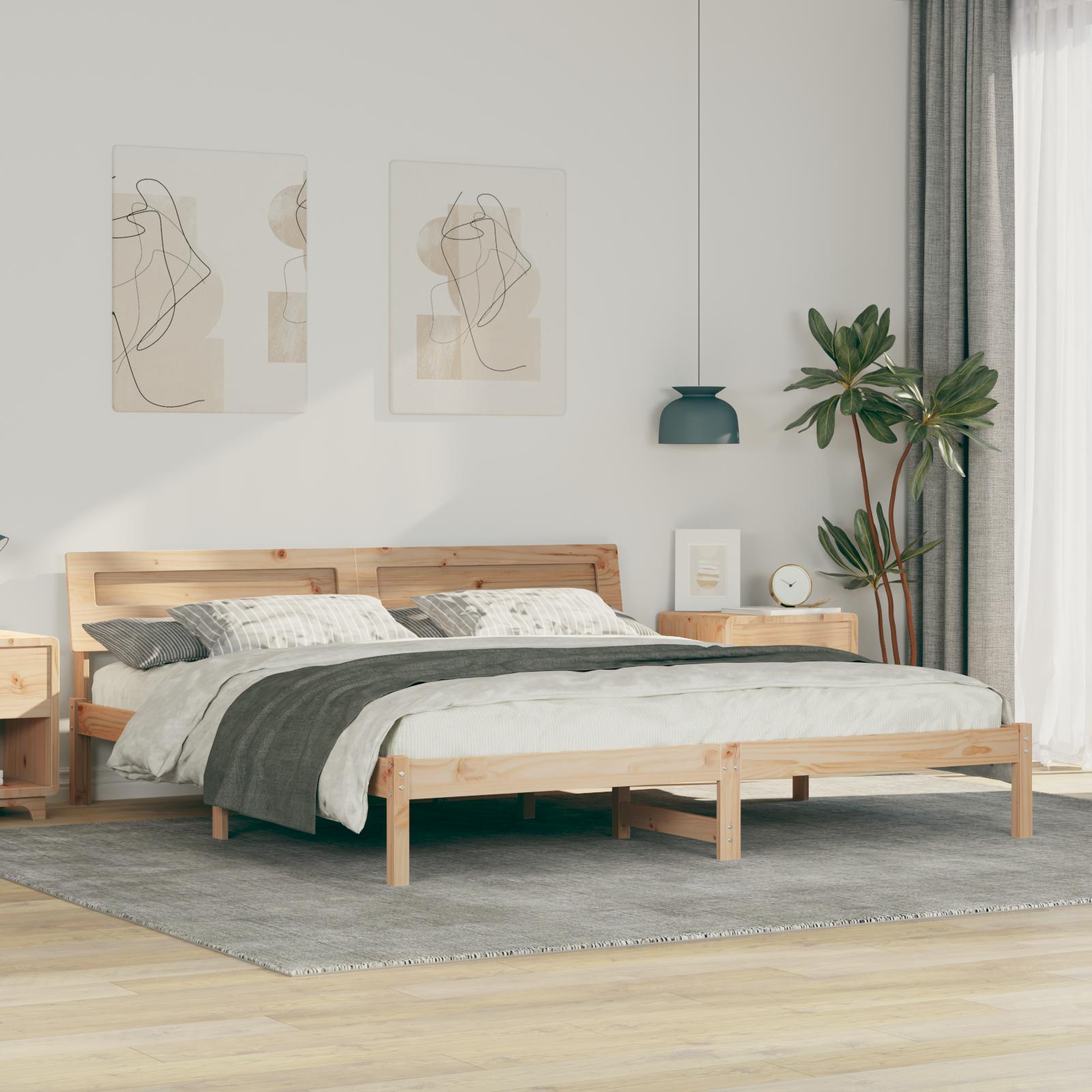 Sengestel med LED -strimmellys med hovedgærde Brun 200 x 200 cm