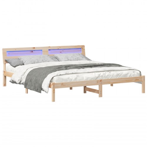 Sengestel med hovedgærde i massiv fyrretræ 200 x 200 cm - brun