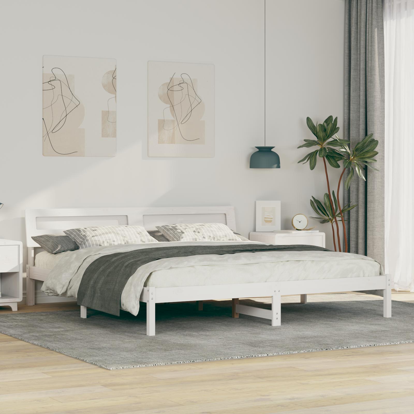 Sengestel med LED -strimmellys Hvid 200 x 200 cm træ